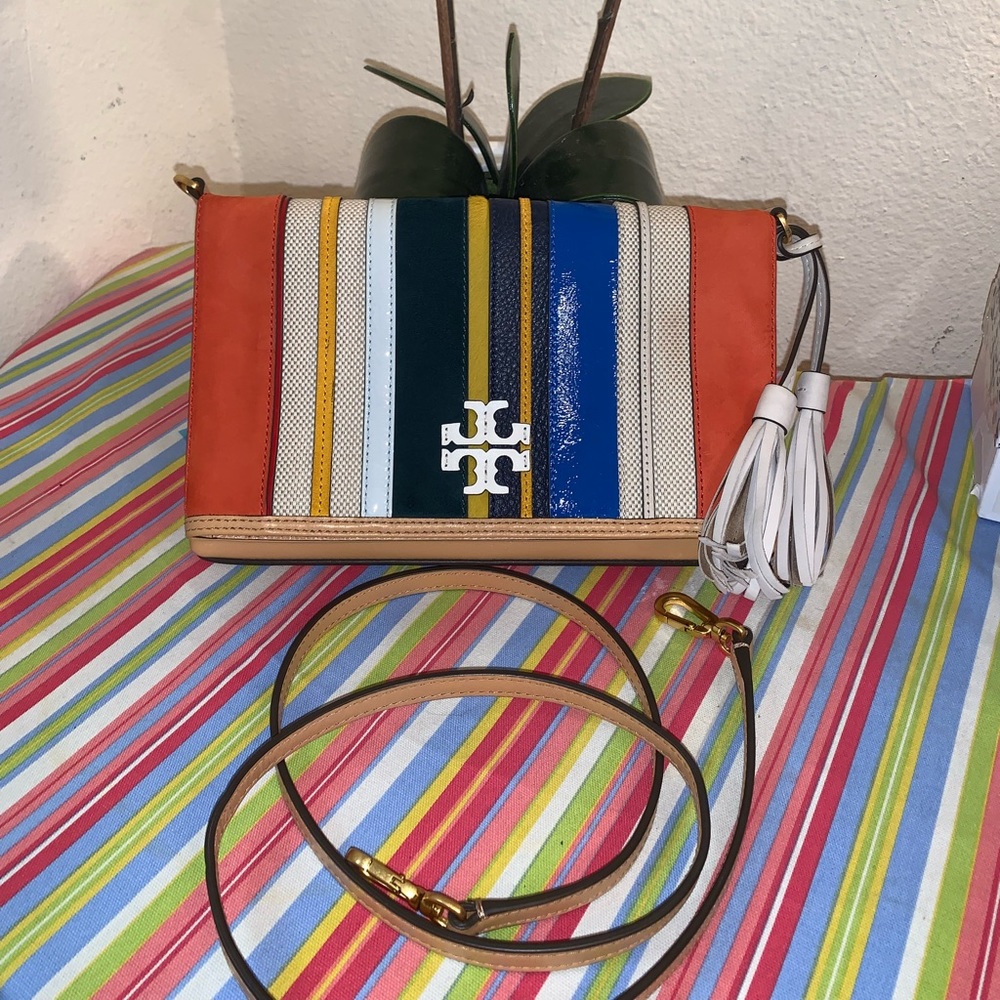 Tory Burch McGraw striped crossbody/clutch bag - Picture 1 of 12